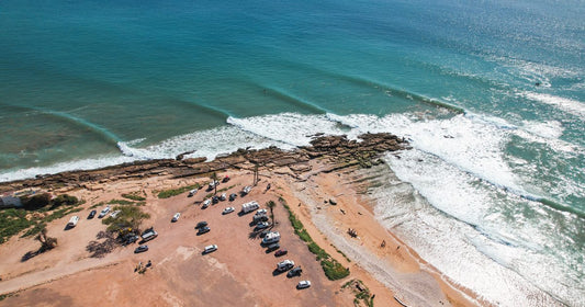 The coastline at Taghazout seen from above, Morocco
