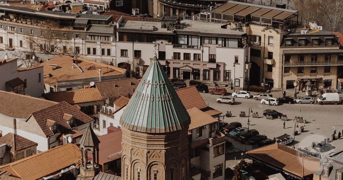 Aerial view of the old town of Tbilisi, Georgia, at golden hour