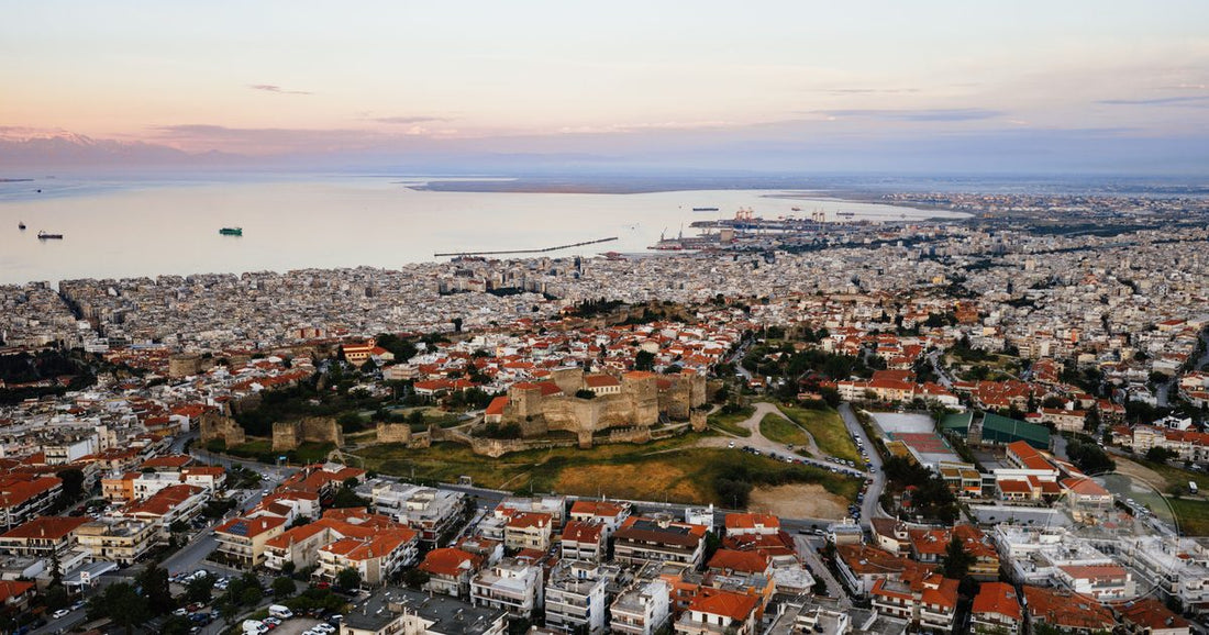 Aerial view of Thessaloniki at sunset, Greece