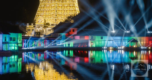 The Padmanabhaswamy Temple lit at night in Thiruvananthapuram, Kerala, India