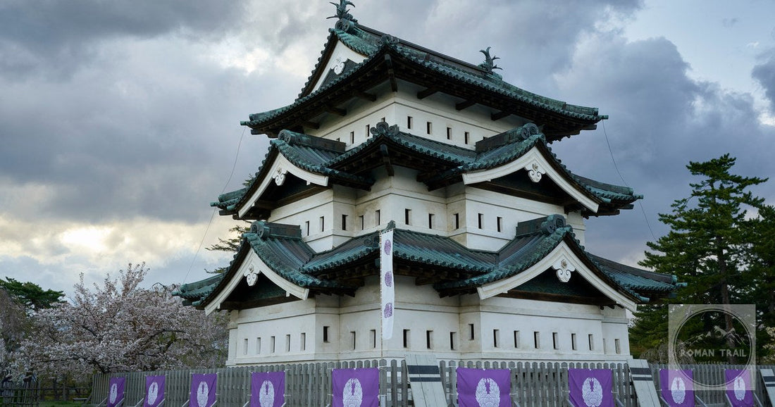 Hirosaki Castle in Aomori surrounded by cherry blossom, Tohoku, Japan
