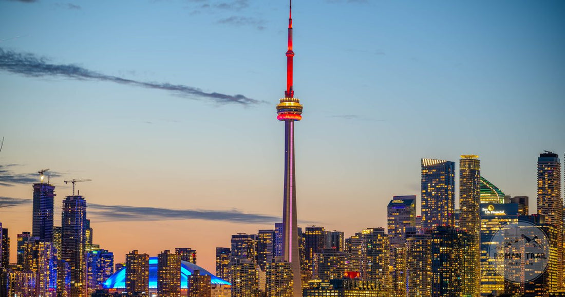 The Toronto skyline and CN Tower at sunset, Canada