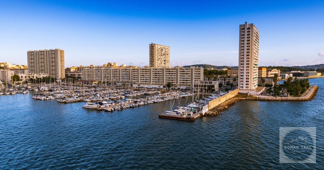 The marina and waterfront of Toulon seen from above, France