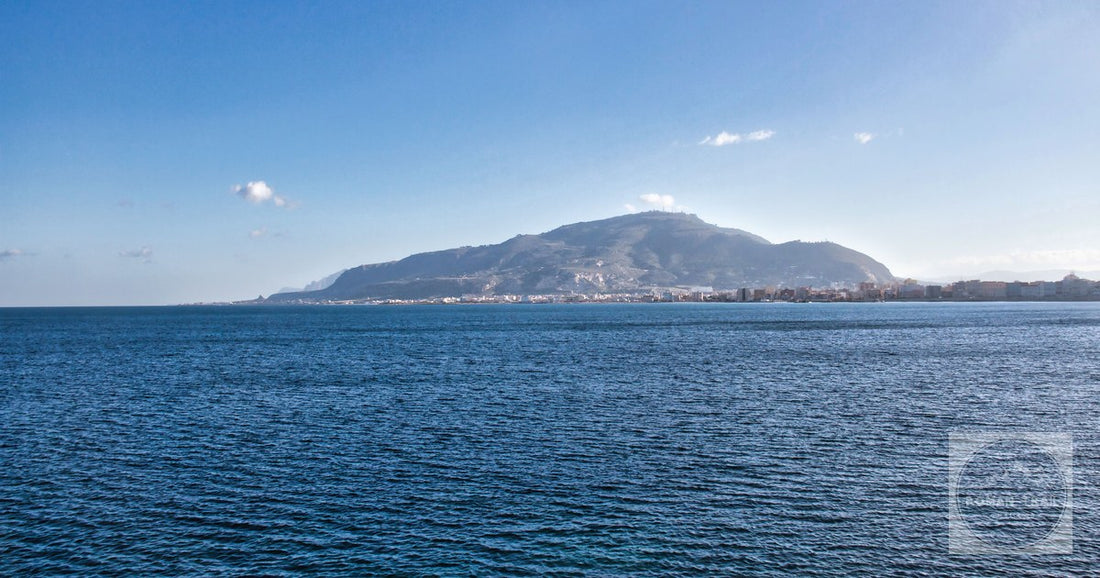 Trapani between the sea and the distant mountains, Sicily
