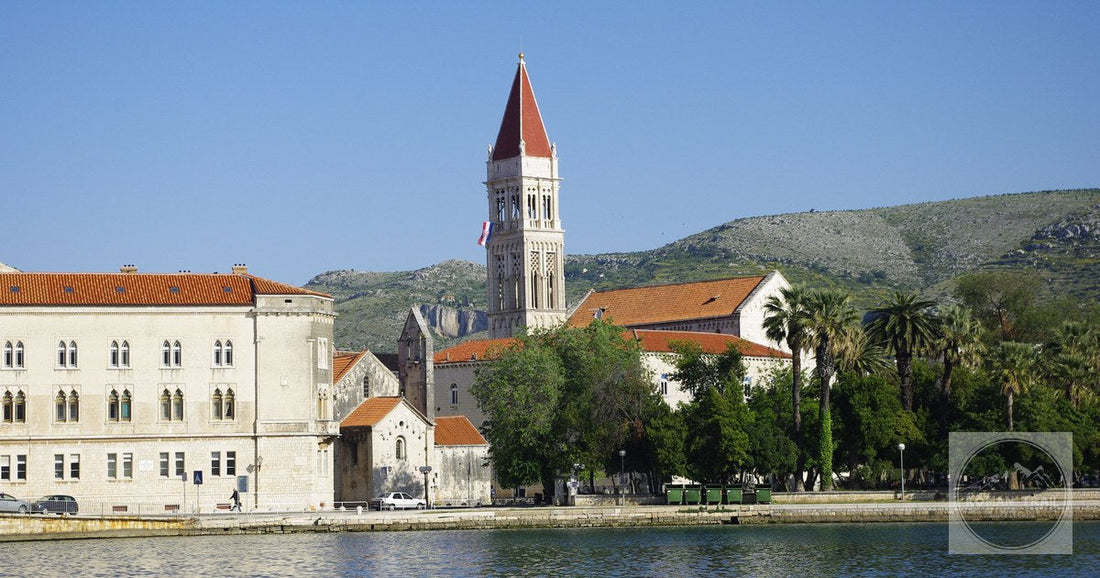 The waterfront and St Lawrence bell tower at Trogir, Croatia