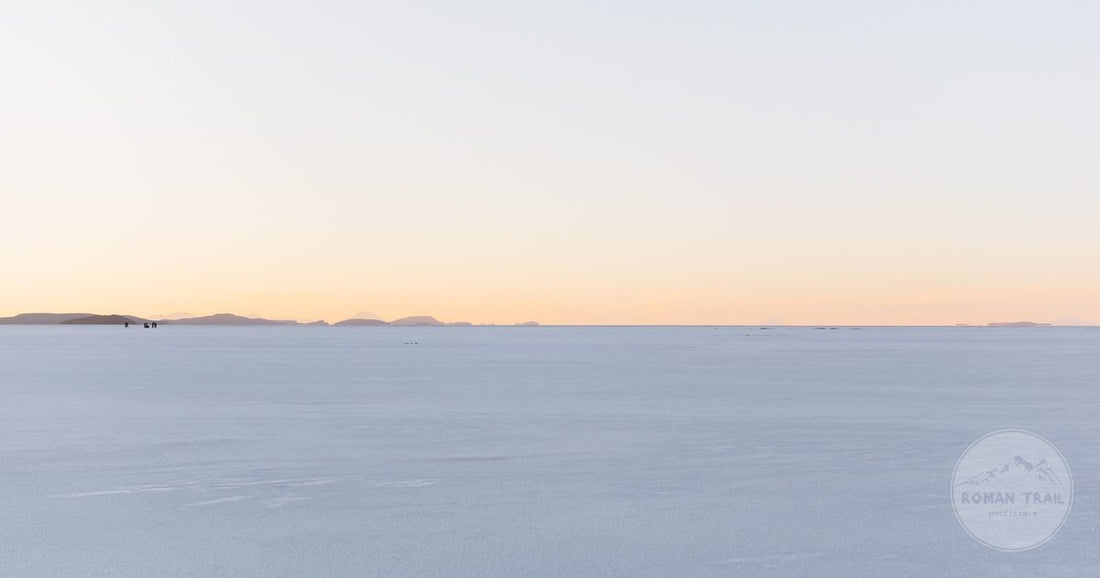 Sunset over the Uyuni salt flats in Bolivia