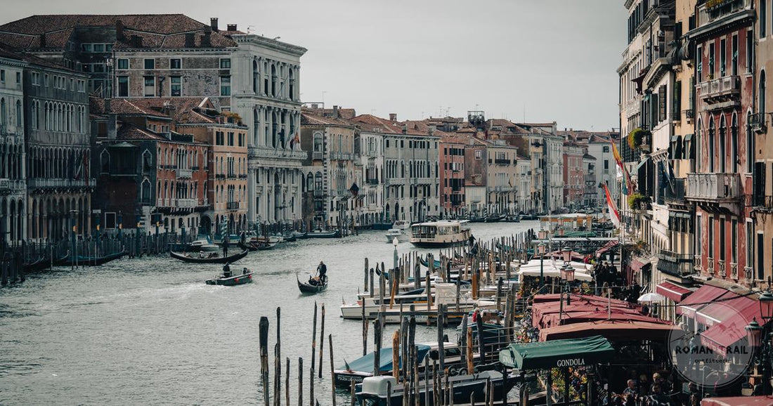 Gondolas on the Grand Canal in Venice at golden hour, Italy