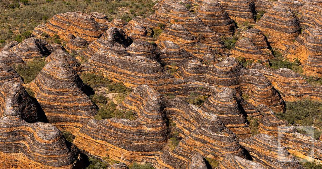The striped domes of the Bungle Bungle Range in Purnululu from the air, Western Australia