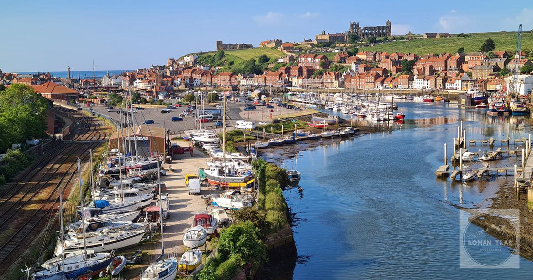 Whitby harbour and town from above, England