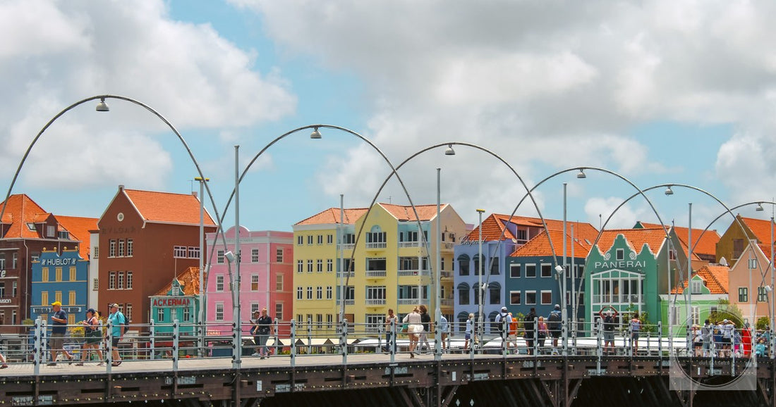 The Queen Emma pontoon bridge and the coloured houses of Willemstad, Curacao