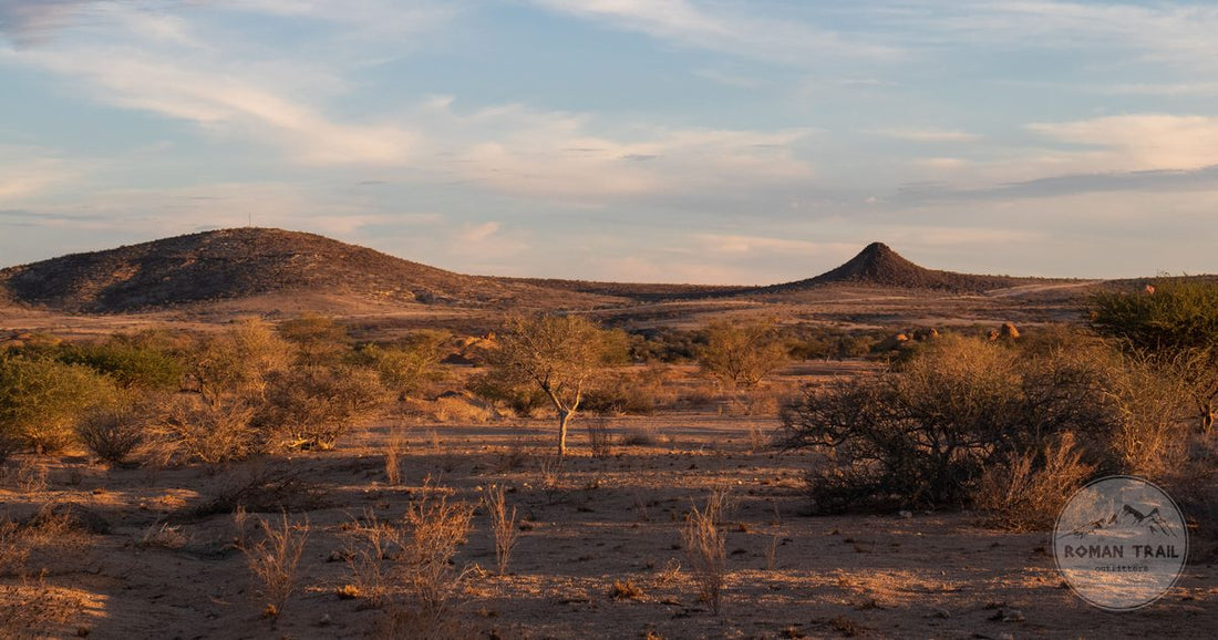 The arid hills of the Erongo landscape in central Namibia under a wide sky