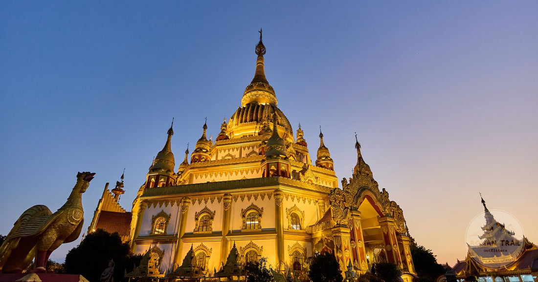 Shwedagon Pagoda illuminated at dusk in Yangon, Myanmar