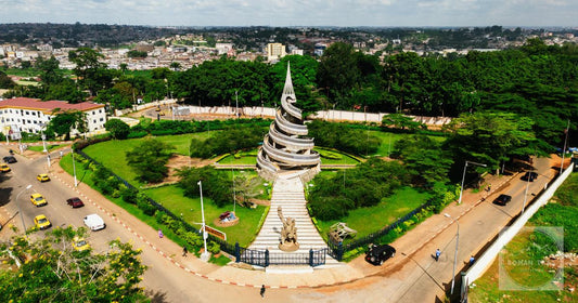 The Monument of Reunification in Yaounde seen from the air, Cameroon