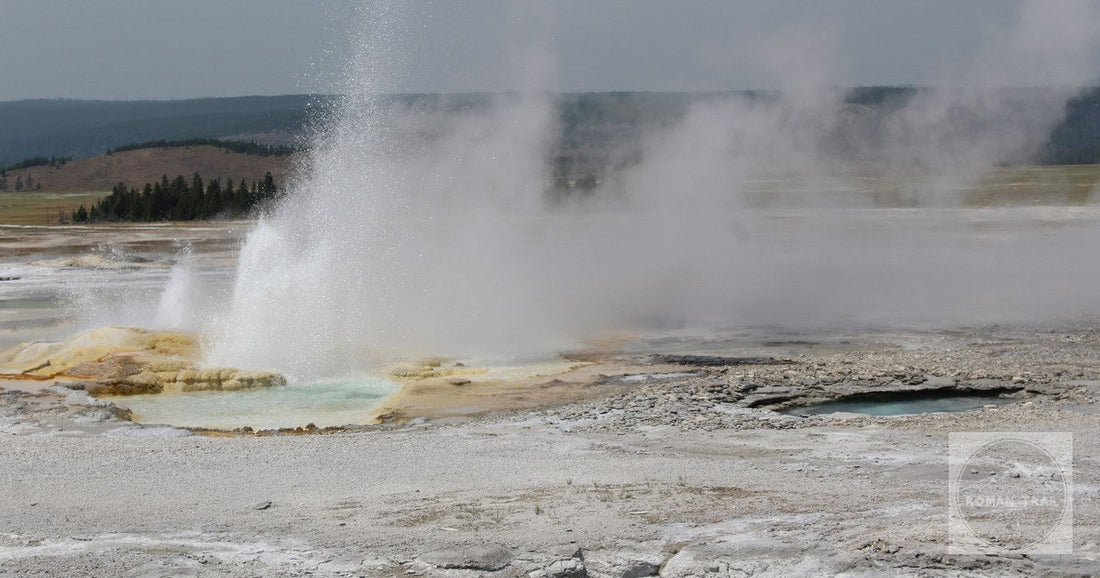 A geyser erupting at Yellowstone National Park, Wyoming