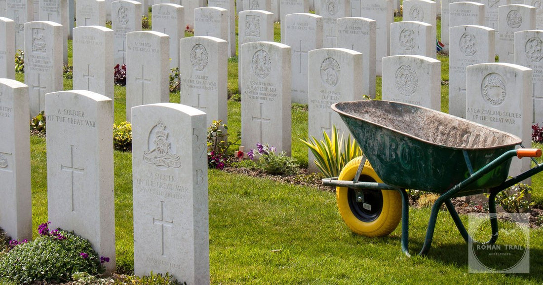 Rows of headstones in a First World War cemetery at Ypres, Belgium
