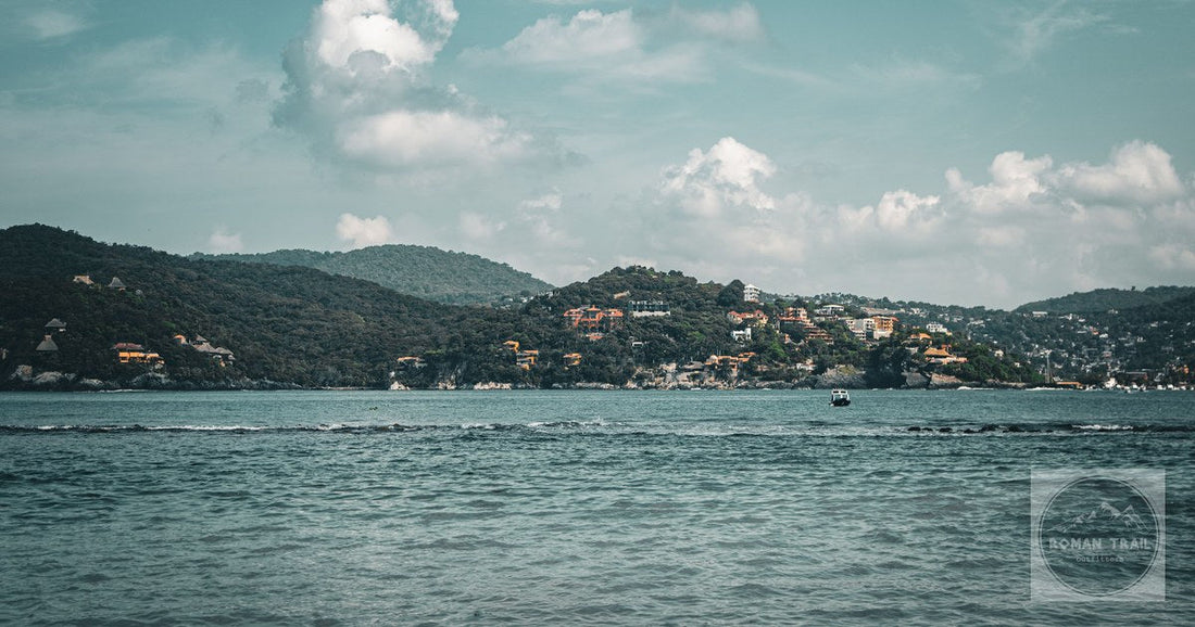 Zihuatanejo bay with green hills around it, Guerrero, Mexico