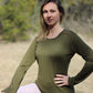 Merino Wool Women's Long Sleeve Top | Crew Neck Shirt | Deep Olive