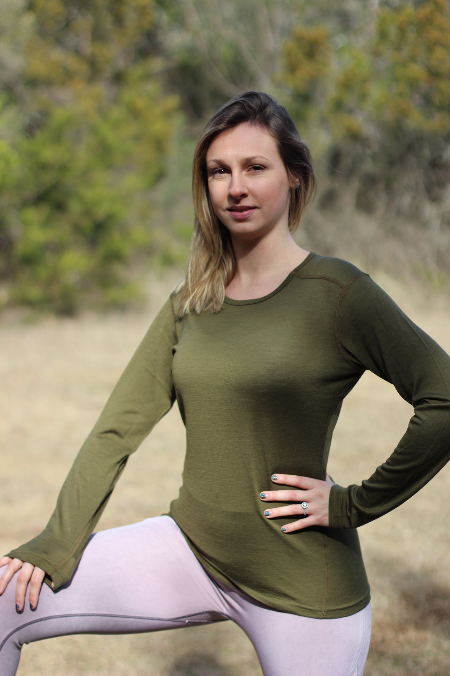 Merino Wool Women's Long Sleeve Top | Crew Neck Shirt | Deep Olive