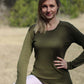 Merino Wool Women's Long Sleeve Top | Crew Neck Shirt | Deep Olive