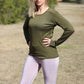 Merino Wool Women's Long Sleeve Top | Crew Neck Shirt | Deep Olive