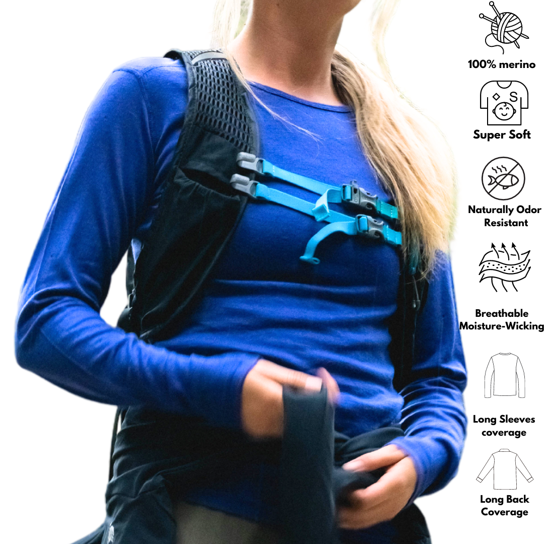 Merino Wool Women's Long Sleeve Top | Crew Neck Shirt | Atlantic Teal