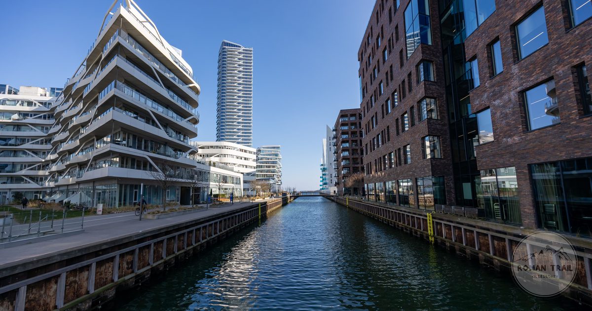 Modern architecture along the canal on the Aarhus waterfront, Denmark