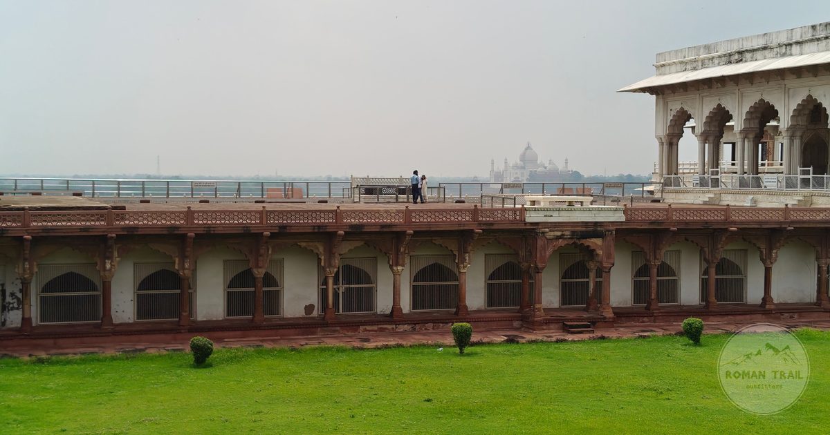 Agra Fort with the Taj Mahal in the distance, India