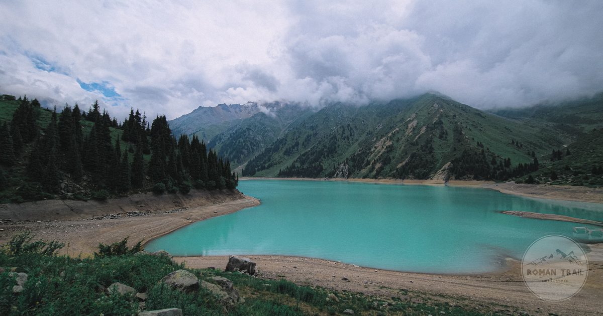 Big Almaty Lake among mountains and forest, Kazakhstan