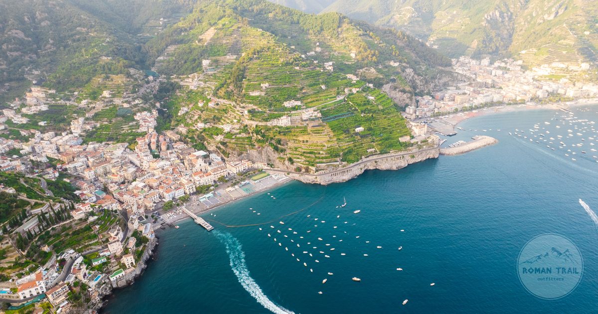 Aerial view of the Amalfi coastline, Italy
