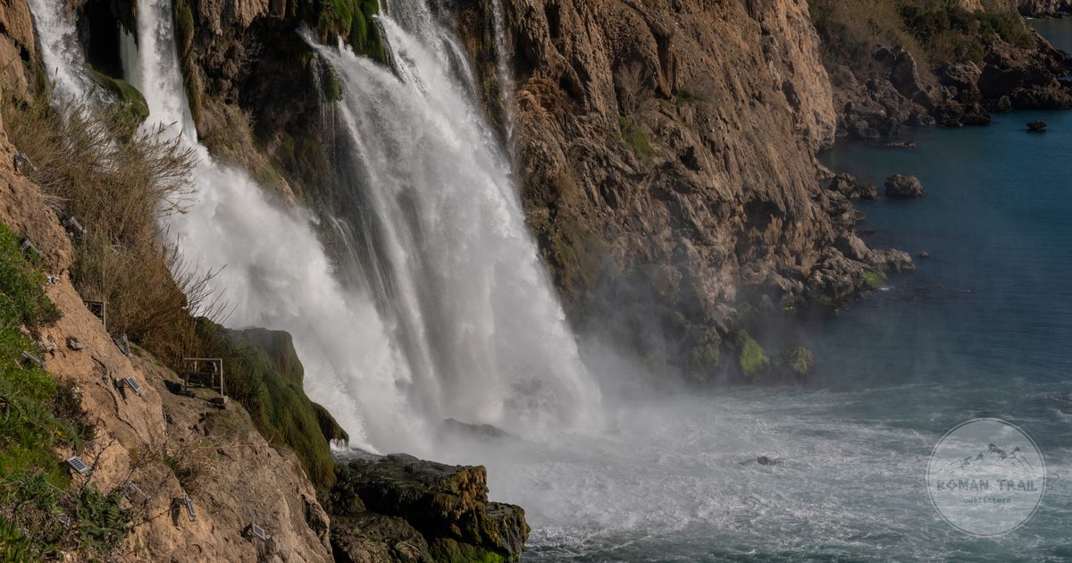 The Lower Duden waterfalls falling into the Mediterranean at Antalya, Turkiye