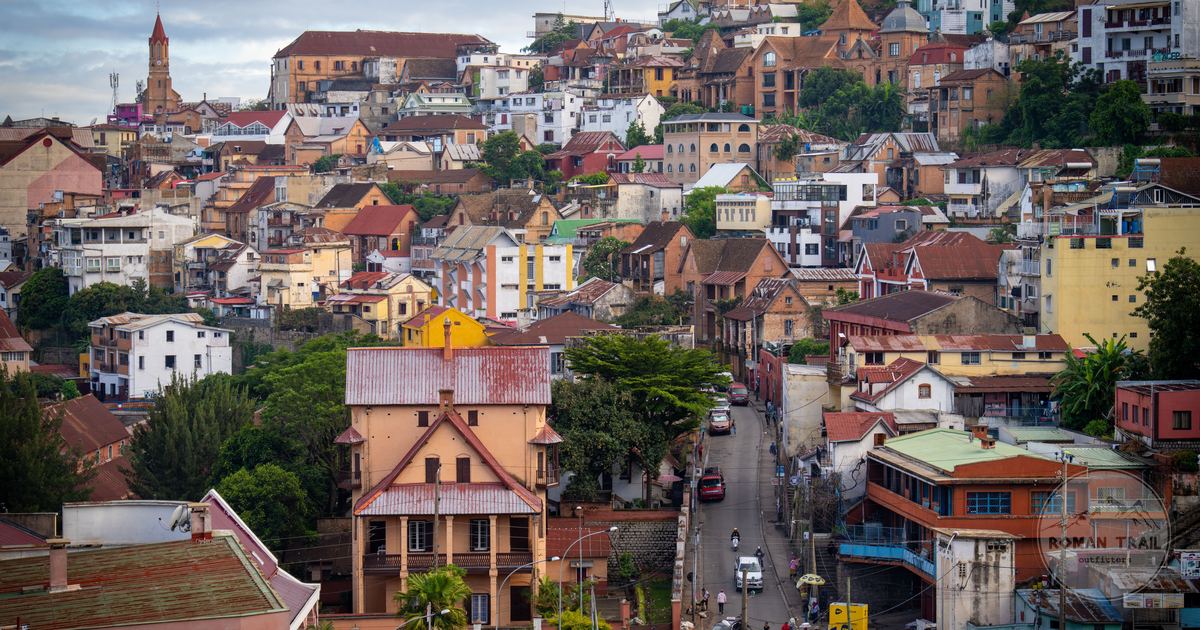 Aerial view of the architecture and streets of Antananarivo, Madagascar