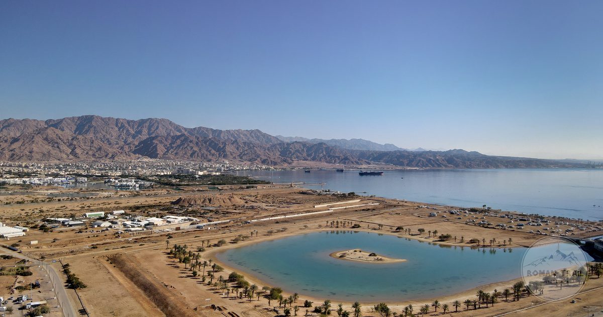 Aerial view of the Aqaba waterfront and lagoon on the Red Sea, Aqaba packing list for women by Roman Trail Outfitters