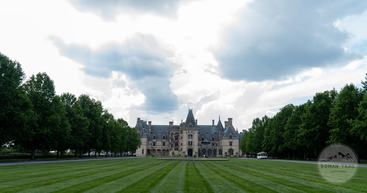 The Biltmore Estate under a dramatic sky in Asheville, North Carolina