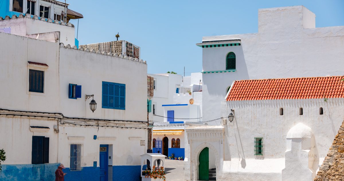 A blue and white alley in the medina at Asilah, Morocco