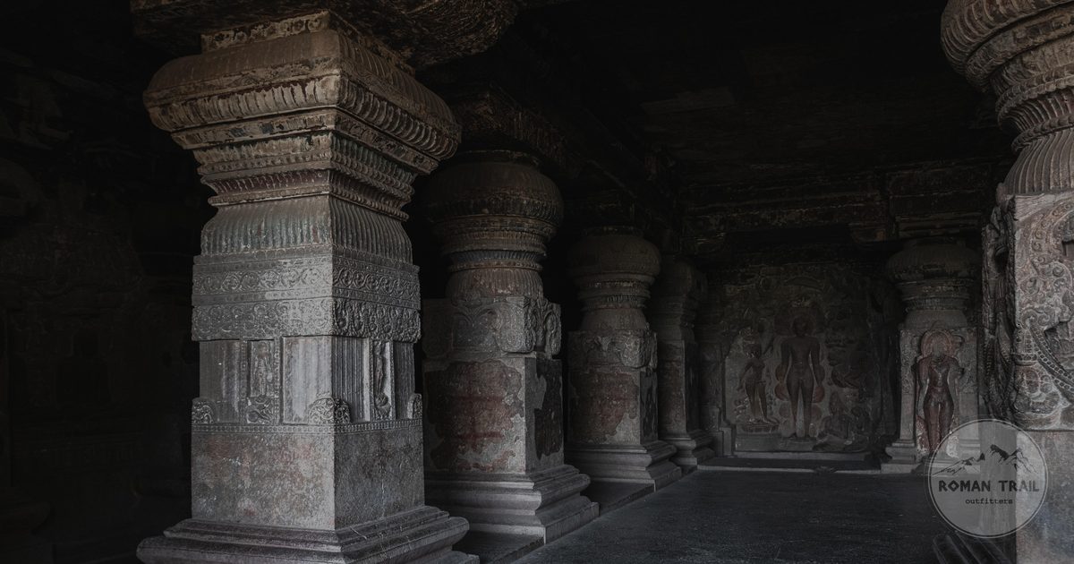 Intricate stone carvings inside the Ellora Caves, Maharashtra, India