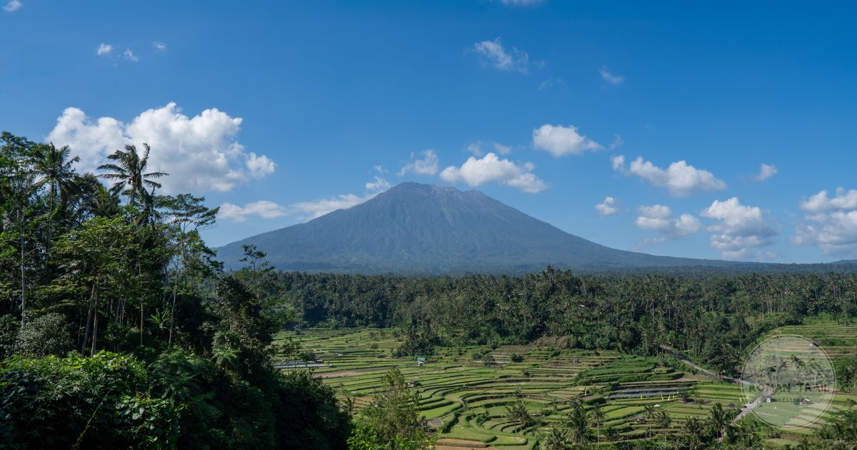Rice terraces below Mount Agung in Bali, Indonesia