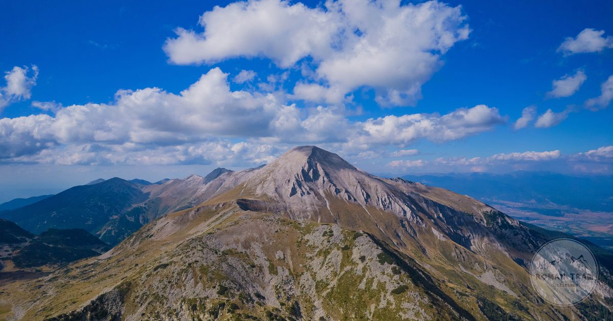 Aerial view of Vihren peak in the Pirin mountains, Bulgaria