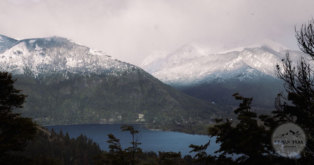 Snow-covered mountains above Bariloche in winter, Argentina