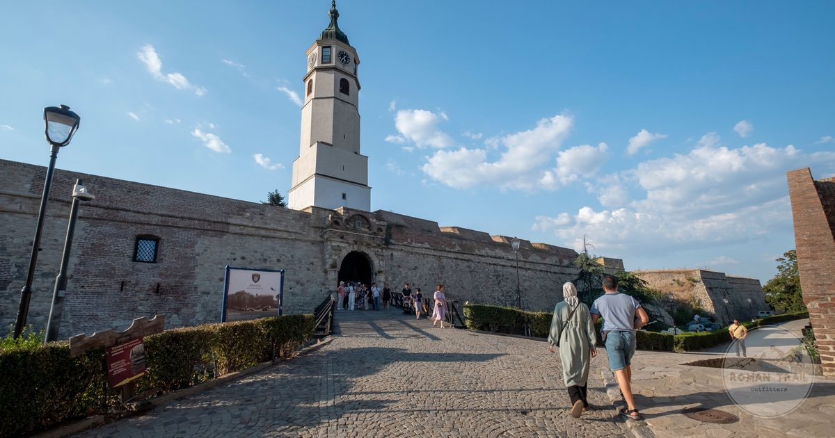 Visitors walking through Kalemegdan Fortress in Belgrade, Serbia