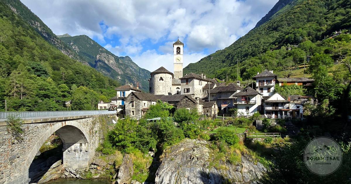 The stone bridge and village at Verzasca in Ticino, Switzerland