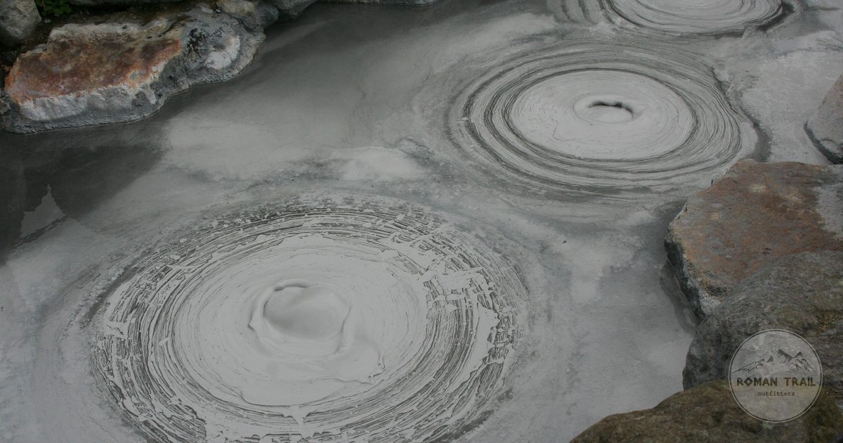 Bubbling mud pools in the geothermal field at Beppu, Japan