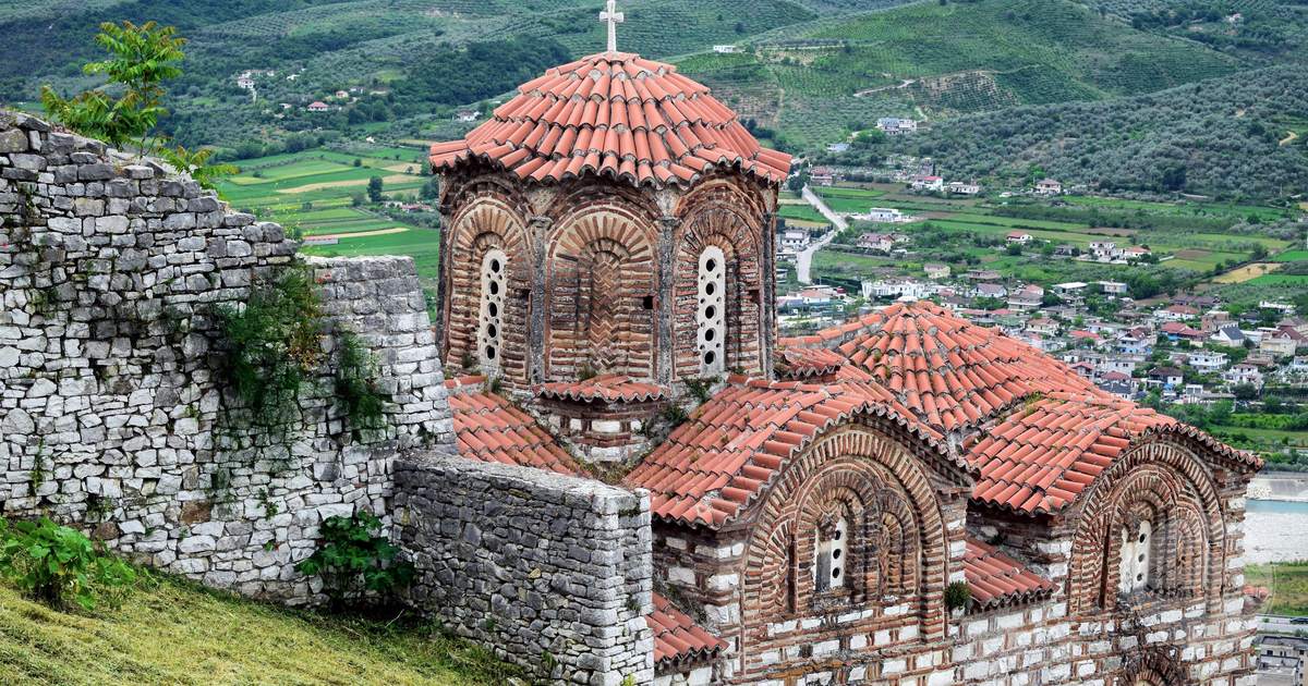 A Byzantine church with terracotta tiles inside Berat Castle, Albania