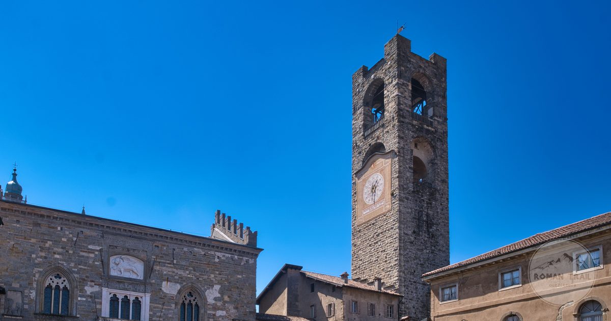 The Torre Civica and medieval architecture of Bergamo, Lombardy, Italy