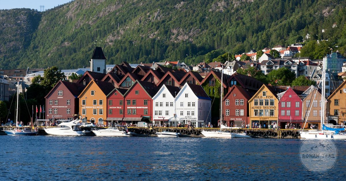 Colourful historic buildings along the Bergen waterfront, Norway