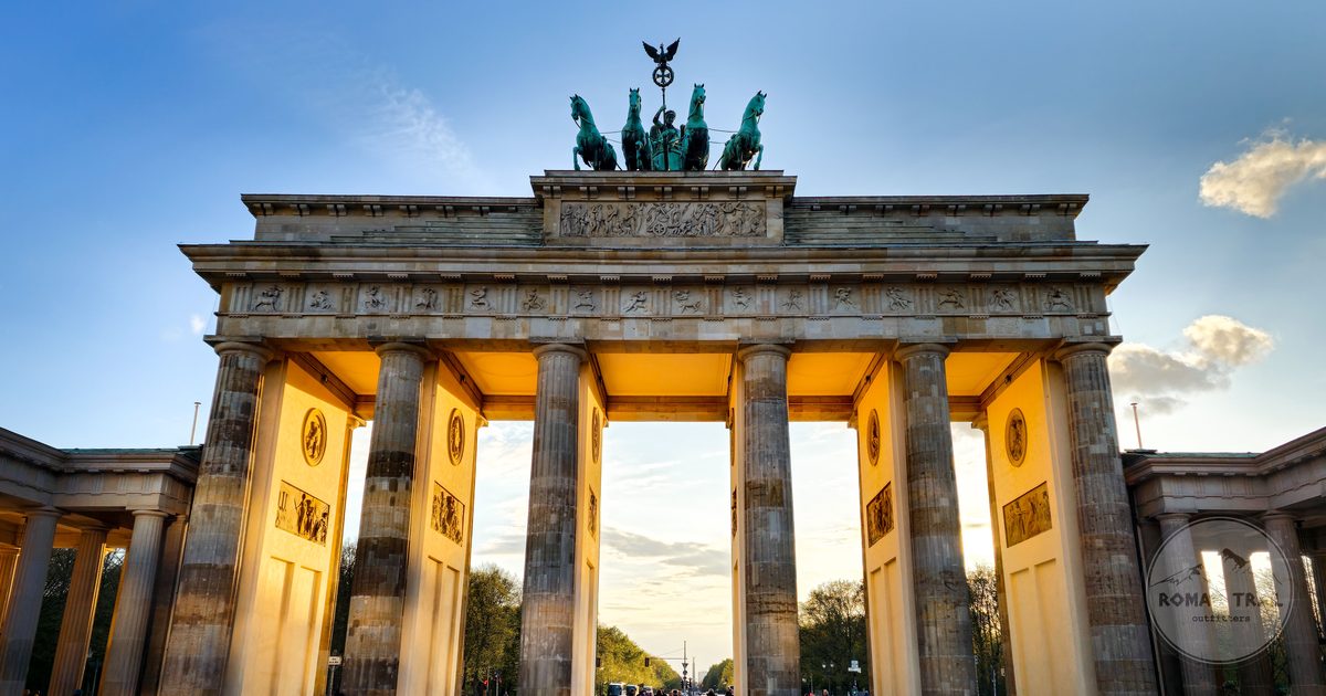 The Brandenburg Gate in Berlin at sunset, Germany