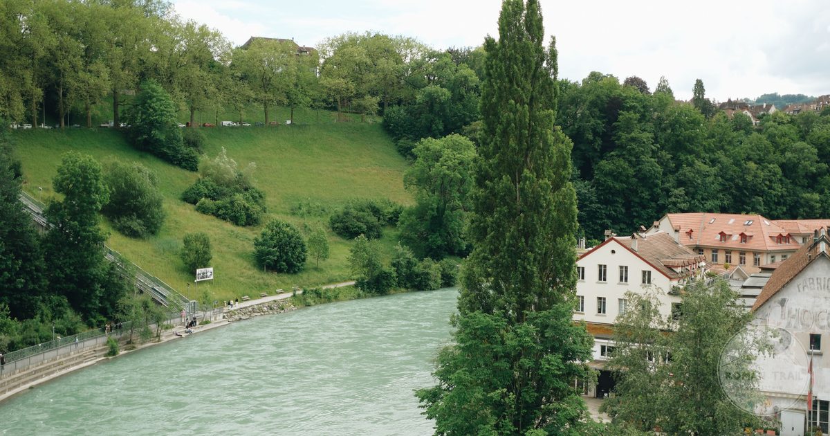 The Aare River running below the old town of Bern, Switzerland