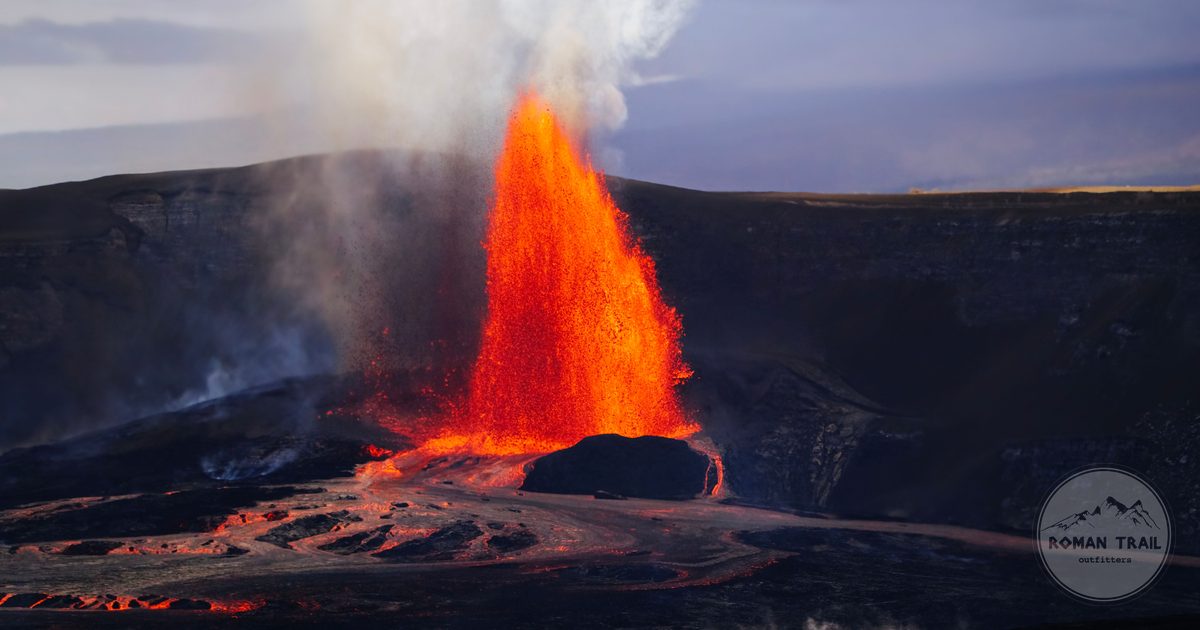A lava fountain erupting at Kilauea on the Big Island of Hawaii
