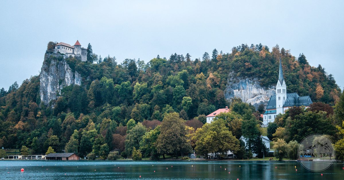 Bled Castle and St Martin's Church among greenery, Slovenia