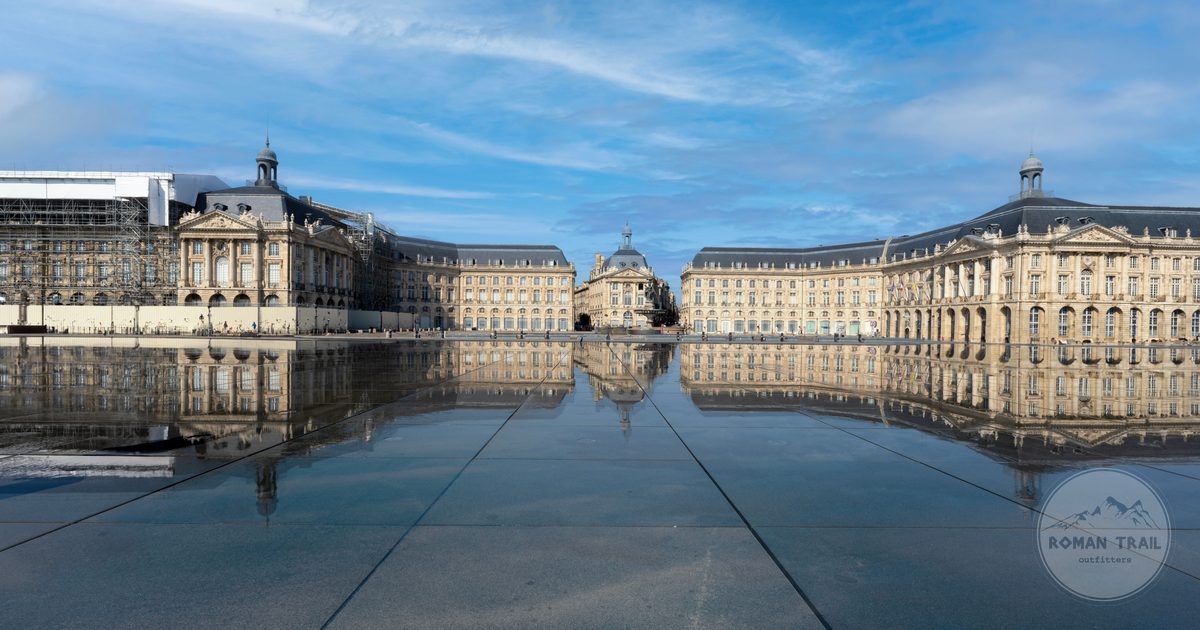 The Place de la Bourse reflected in the water mirror at Bordeaux, France