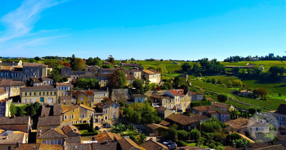 Aerial view of the village of Saint Emilion in the Bordeaux wine region, France